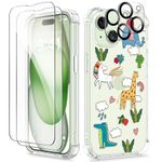 GVIEWIN for iPhone 15 Case, [5 in 1] with 2X Screen Protector & 2X Camera Lens Protector, Clear Soft Shockproof Slim Fit Cute Phone Cover for Women Girls 2023 6.1" (Animalia Paradise)