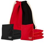 Pro Cornhole Bags - Set of 8 Regulation All Weather Two Sided Bean Bags for Professional Corn Hole Game - 4 Red & 4 Black