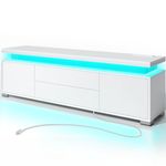 Rolanstar TV Stand with LED Lights & Power Outlet, Modern Entertainment Center for 32/43/50/55/65 Inchs TVs, Universal Gaming LED TV Media Stand with Storage, White