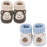 LACOFIA 2 Pairs Newborn Knitted Booties Soft Baby Boys Girls Bootees 0-3 Months Brown Monkey+Blue Bear