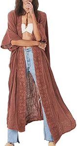 YouKD Women's Boho Long Kimono Dress Large Size Cardigan Beach Swimsuit Cover Up Robes D Red