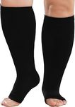 LOFIR Plus Size Compression Socks: Flight Socks for Women Large Calves Wide Calf Graduated Compression Socks for Men Open Toe Stockings for Support Travel Pregnancy Nurses 20-30 mmHg Black 3XL 1Pair