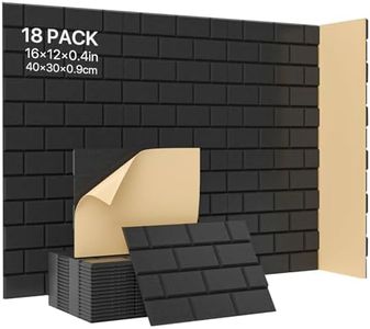 Acoustic Wall Panels Self Adhesive, 18 Pack Peel & Stick Sound Absorbing Panel for Walls, Ceilings, Doors, 16"x12"x0.4", Brick Pattern Black Decorative Art Tiles for Studio, Home Office, Gaming Room