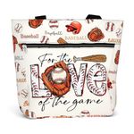 84hoods Large Tote Bag for Women. Gift for Baseball Players Lovers. Waterproof Bag with Pockets and Zipper for Work., For the Love of the Game, L