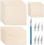 Swpeet 16Pcs 3 Sizes 7.87 Inch 11.8 Inch Square Basswood Sheets Thin Wood Sheets Plywood Board Basswood Sheets with Trimmer Pen Knife Assortment Kit, Thin Natural Unfinished Wood Board for Crafts