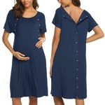 Ekouaer Cotton Sleepshirt Short Hospital/Nursing/Delivery/Labor Sleepwear Navy Birthing Robe(Navy Blue,M)