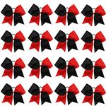 16PCS 8" Large Cheer Hair Bows Ponytail Holder Elastic Band Handmade for Cheerleading Teen Girls College Sports (Red/Black, 16 Count (Pack of 1))