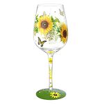 NymphFable Hand-Painted Wine Glass Sun Flower Butterfly Artisan Painted Glass 15oz Personalised Gift for Best Friend