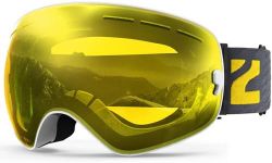 ZIONOR X Ski Snowboard Snow Goggles OTG Design for Men Women Adult with Spherical Detachable Lens UV Protection Anti-fog (VLT 89% White Frame Yellow Lens)