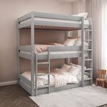 Blisswood Bunk Bed, 3ft Wooden Bunk Beds With Ladder Triple Sleeper Kids Bunk Bed, Solid Pine Wood Single Bed frame For Kids Children Home (Grey, L197 x W96 x H198 cm)
