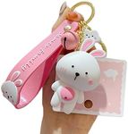 HSYHERE Men Women Boys Girls Silicone Cute PVC Cartoon Animal Keychain Creative New Year Gift Bags Doll Pendant Car Key Pendant Metal Key Ring-Rabbit