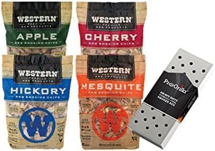 MIJIG Western BBQ Premium‎ Wood Smoking Chips Variety (Pack of 4) Bundled with ProGrilla Smoker Box