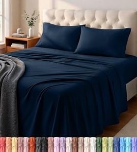 Utopia Bedding King Sheet Set - Jersey Knit Sheets 4 Piece – Cotton – Soft T-Shirt Stretchy Sheets (Navy)