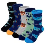 PUTUO Boys Kids Cotton Socks: Children Funky Sock Junior Animal Novelty Ankle Fun Funny Socks for Casual Sports School 10-12 Year Old 5 Pairs Multicolour