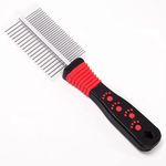 Dog Cat Comb, Dog Grooming Comb,Pet Cat Dog Grooming Brush Comb Trimmer Tool Double Sided Fur Rake Tool Pet Comb Stainless Steel Round Wide Dense Teeth Metal Pet Combs