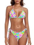 RELLECIGA Women's Wavy Triangle Bikini Set Brazilian Swimwear (Large,Daisy Print)