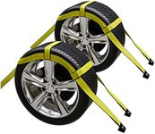 2X Dolly Basket Straps with Flat Hooks | Tow Dolly Straps Car Basket Straps Adjustable Two Dolly DEMCO Wheel Net | Fits 16-19 Inches Tire Wheels and 3330 lbs Load Capacity Yellow