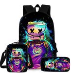 Marshmallow School Backpack 3Pcs for Kids Pencil case，Shoulder Bags，Youth DJ Music Bag Fashion Practical Book Bag Suitable for Teenagers and Students (color2)