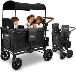 WONDERFOLD W4 Luxe Stroller Wagon (4 Seater) - Collapsible Wagon Stroller with Seats with Magnetic Buckle 5-Point Harnesses and Sun Canopy, Black