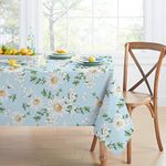 Daisy Tablecloth, Blue Floral Tablecloth, Sunflower Fabric Printed Tablecloth, Spring Summer Waterproof Wrinkle Free Durable Tablecloth for Rectangle Tables 60 X 84, 60 X 102, 60 X 120 Inch