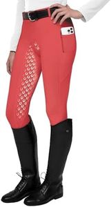 FitsT4 Sports Women's Full Seat Riding Tights Active Silicon Grip Horse Riding Tights Equestrian Breeches Red Size 2XL