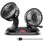 Wowok USB Adjustable Dual Head USB Car Fan, Portable Vehicle Cooling Fan with 2 Speeds, 360° Rotation Car Essentials Car Cooler Fan for SUV, RV, Truck, Sedan, Cruise, Car and Home Office Desk Fan