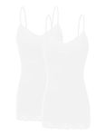 Bozzolo Women's Junior & Plus Adjustable Spaghetti Strap Lace Trim Tunic Tank Top - white - X-Large