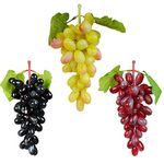 Crystu Hanging Artificial Grapes with Leaves Plastic Fake Fruit Food Home Decor for Table Decoration Combo Pack of 3 pc