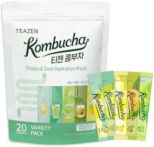 TEAZEN Kombucha Tea Tropical Zest Hydration Variety Pack - 20 Sticks, 5 Flavor (Lemon, Pineapple, Korean Plum, Shine Muscat, Green Mandarin-Lime)