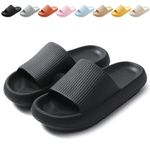 BHFRGAS Sliders Cloud Slippers Women Men，Non-Slip Mens Womens Slippers Cloud Sliders，Soft Flip Flops with Thick Sole for Shower Bathroom Pool Beach，Black, 3.5-4 UK