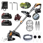 Garden Strimmer Cordless Grass Trimmer Electric Weed Wacker with Three Kinds Spare Blades, 90-120cm Telescopic Rod and Battery Level Indicator for Garden Weed Trimming (Black)