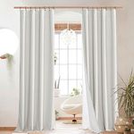 NICETOWN 100% Absolutely Blackout Linen Curtains 2 Panels, Back Tab & Rod Pocket Natural Windows Curtains 95 Inches Length with Thermal Insulated White Liner for Classroom, 52" Width