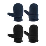 RAOEXI Toddler Infant Winter Mittens Fleece Lined Adjustable Baby Boys Girls Thick Warm Gloves for 1-7 Years (B-Black&Navy, L (2-4 Years))