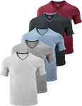 Liberty Pro 5 Pack Mens V-Neck Dry Fit T-Shirts, Active Athletic Short Sleeve Workout Tops, Performance Gym Tees (Available in Plus Size), Heather Grays/Light Blue/Black/Maroon, Large