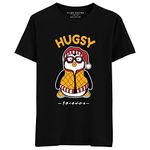 Filmy Vastra Men's & Women's- Friends - HUGSY - Short Sleeve Premium Roundneck T-Shirt Cotton | Black Large - 42