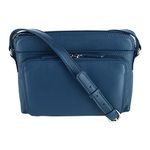 CTM Women's Leather Shoulder Bag Purse with Side Organizer, Classic Navy