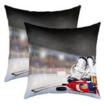 Ice Hockey Throw Pillow Covers 18"x18" Set of 2 Soft Ice Sports Games Cushion Covers for for Sofa Hockey Player Decorative Pillowcases Outdoor Puck Hockey Pillows Covers