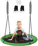 Ansionsol 40 Inch Saucer Tree Swing Set for Kids & Adults, Adjustable Flying Swing Seat for Backyard or Outdoor Playground, Green & Black