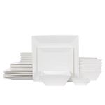 Porlien 24-Piece Classic Square Dinnerware Set for 6, White Porcelain