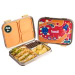 Basil Bento Box - Lunch Box for Kids, 900 ml | 3 Compartment Lunch Box | Stainless Steel Tiffin Box for Kids | Leak Proof Lunch Box | Ideal Tiffin Box for Kids for School | Bento Lunch Box -Red