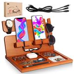 Wood Phone Docking Station - Gift for Men/Dad, Birthday Gifts for Men, Nightstand Organizer for Husband, Bedside Wallet Stand Watch Organizer for Father, Mens Gifts Ideas, Men Gadgets