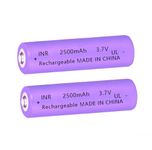 Yuntunele Y18650 Rechargeable Battery 3.7 Volt Battery 2500mAh Button Top Flashlight Battery for Headlamps, Doorbells, Handhold Fan etc (Purple)