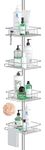 SeiriOne Shower Corner Tension Pole Caddy, Rustproof 304 Stainless Steel, Bathtub Storage Shelf Organizer for Organizing Hand Soap, Body Wash, 4.7 to 9.3ft Height