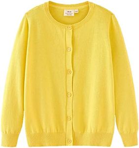 Girls' Yellow Cardigans Sweaters Cotton Long Sleeve School Uniform Yellow, 14Y