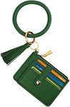 Circle Bangle Leather Keychain Wallet ID Card Holder Keyring Wristlet Bracelet Key Ring Chain Tassel Purse Women Girls (Dark Green)