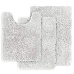 Clara Clark Bathroom Rugs Sets 3 Piece, Shaggy Plush Bath Mat - Non-Slip, Machine Washable Bath Rugs - Dries Quickly, Ultra Soft Bath Mats for Bathroom, White