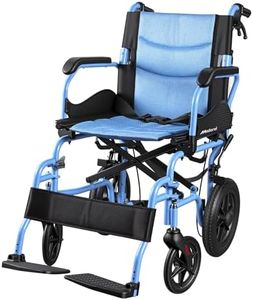 Lightweight Transport Wheelchair for Adults, Versatile Transport Wheel Chair, Supports 300 lbs, Self-Braking, Foldable & Portable, for Seniors, Elderly and Disabled (Blue)