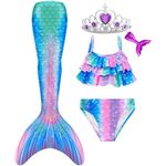 Aukidwld Mermaid Tails for Swimming Swimsuit, Bathing Suit, Bikini Sets Birthday Gift for Girls Kids (No Monofin) Green Purple