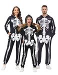 Halloween Skeleton Costume for Adults Men and Women Skeleton Onesie Bodysuit Jumpsuit for Family Pajamas Halloween Pjs Matching Set Women S