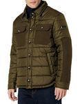 Vince Camuto Men's Quileted Mid Weight Snap Jacket Pockets Faux Fur Coat, Olive, Small